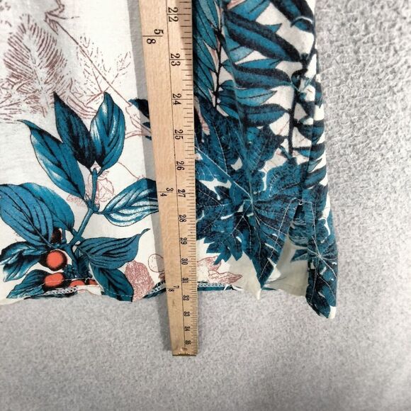 Yuguoguo Tshirt Mini Dress Womens Sz L Tan Teal Leaf Floral Print Short Sleeve - Picture 4 of 12
